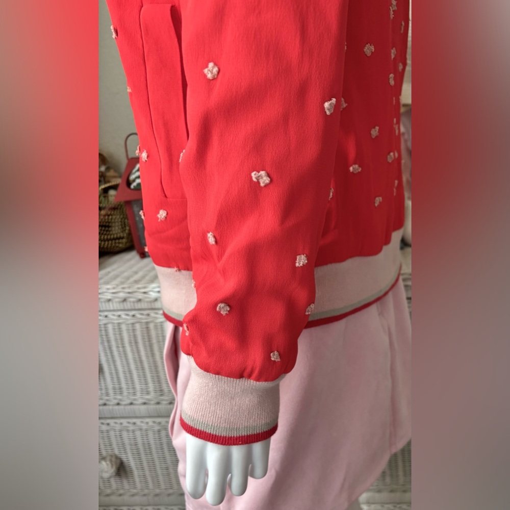 Anthropologie Conditions Apply Arabella Bomber Jacket Embroidered in Red Size L - Picture 9 of 13